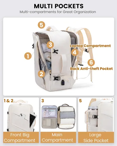 Miniatura 4 de LOVEVOOK Mochila de transporte de viaje, bolsa de viaje grande de 40 L para hombres y mujeres, aprobada para vuelos con 3 cubos de embalaje, maleta