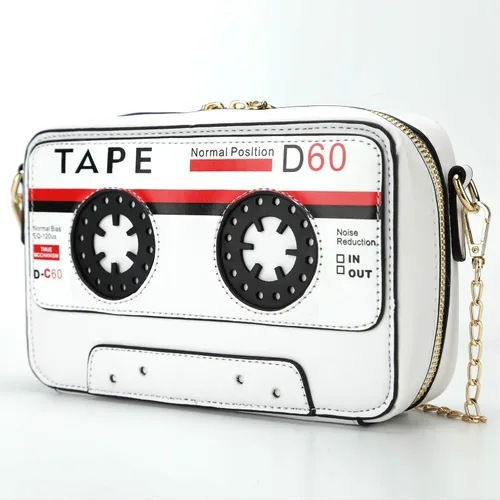 Miniatura 2 de QiMing Bolso de noche con forma de cinta retro, bolso cruzado de casete de audio de PU para mujer