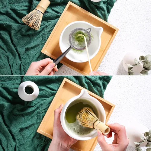 Miniatura 5 de ZENRC Ceremony - Kit de matcha rosa – Batidor tradicional de bambú (Chasen) Scoop (Chashaku) Chawan Bowl con boquilla de vertido, soporte para Rosa