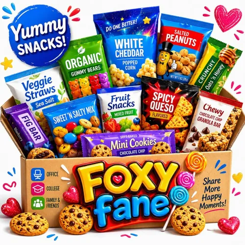 Miniatura 3 de Foxy Fane Caja de regalo navideña de 60 unidades, surtido de 60 bocadillos y golosinas saludables, paquete variado perfecto para el regreso a
