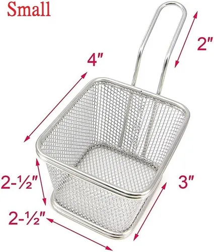 Miniatura 6 de Mini cesta cuadrada de acero inoxidable, soporte para papas fritas, mesa de comida frita (pequeña 4 pulgadas)