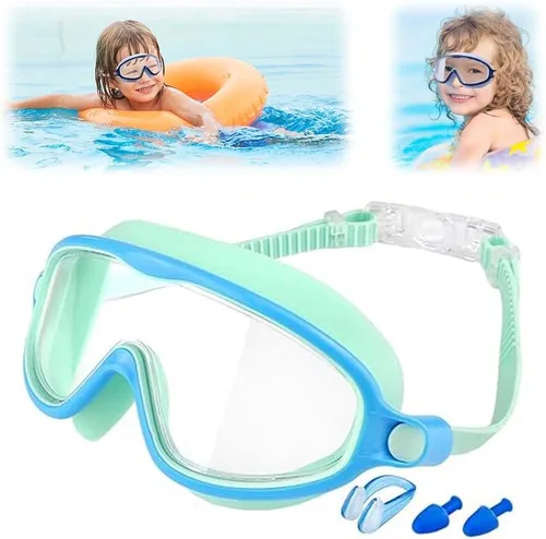 Miniatura 13 de Gafas de natación de marco grande impermeables y antivaho para niños, antiempañamiento de visión amplia, máscara de natación transparente para niños