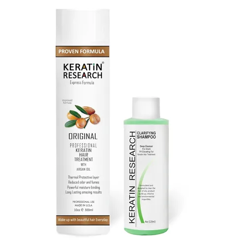 Tratamiento de queratina profesional con shampoo aclarecedor Keratin Research, votado como el mejor en los Estados Unidos