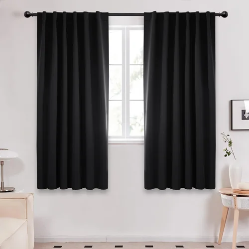 Deconovo - Cortinas opacas con aislamiento térmico, 52 pulgadas de ancho x 72 pulgadas de largo, 2 paneles, con pestañas en la parte posterior, Negro