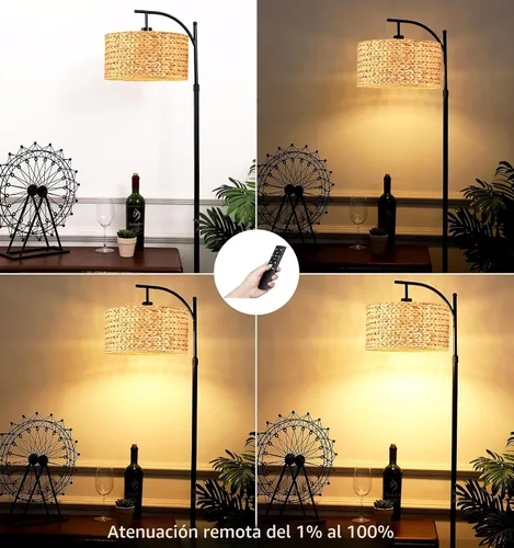 Miniatura 2 de QIYIZM Lámpara de pie para sala de estar, dormitorio, estilo granja, arco, ratán, boho, lámpara de pie con control remoto regulable, pantalla