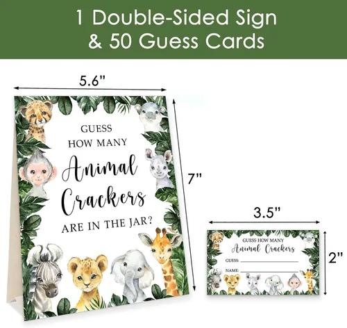 Miniatura 2 de Yuzioey Safari How Many Animal Crackers Guessing, Jungle Animals Guessing, tarjetas de juego de adivinaciones, 50 tarjetas y letrero a juego, juego