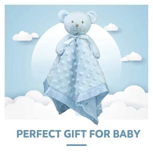 Miniatura 3 de Pro Goleem Manta de seguridad de oso de peluche de 16 pulgadas y manta de satén azul para bebé de 30 x 40 pulgadas