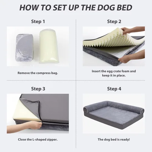 Miniatura 5 de KSIIA Cama ortopédica para perros, cama impermeable para perros con espuma para huevos y parte inferior antideslizante, 30 x 20 pulgadas, gris