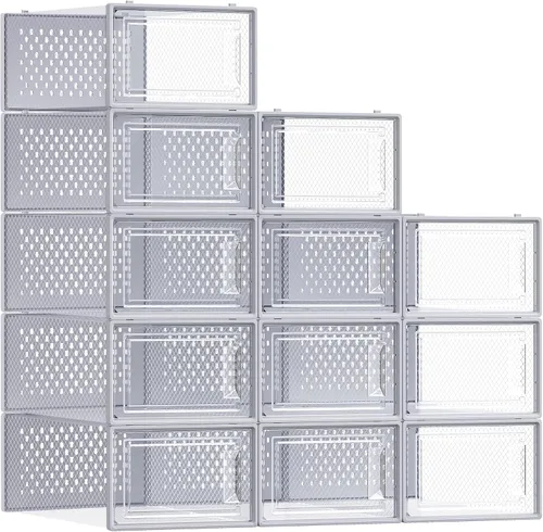 Miniatura 17 de SONGMICS Cajas de zapatos, paquete de 12 organizadores de almacenamiento de zapatos, cajas apilables de plástico transparente para armario, tenis