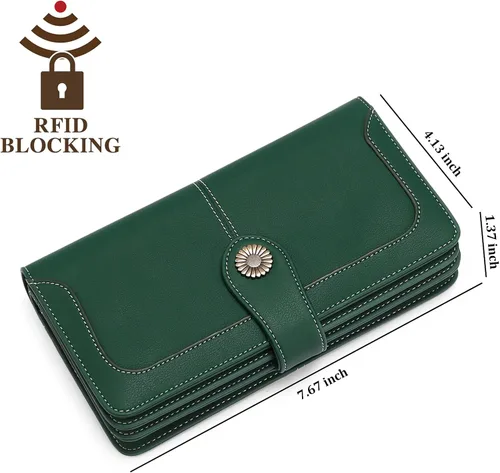 Miniatura 4 de FALAN MULE Cartera de cuero genuino RFID bloqueo gran capacidad Trifold señoras cartera.
