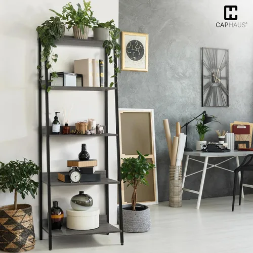 Miniatura 4 de CAPHAUS Estantería con Escalera de 5 Niveles, Estante Independiente de 24 Pulgadas de Ancho, Estantería Librero Organizador de Almacenamiento, Gris
