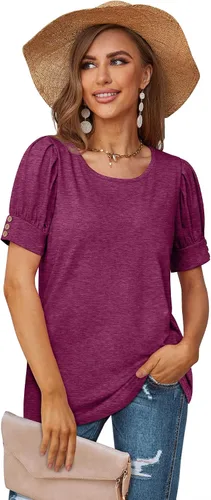 Miniatura 2 de Bofell Blusas plisadas de verano con mangas abombadas para mujer, blusas holgadas y elegantes