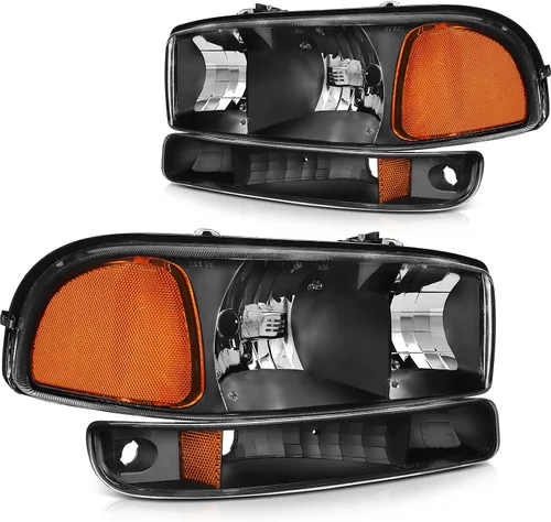 Miniatura 50 de Conjunto de faros delanteros para Chevy Avalanche 1500 2003-2006 para Avalanche 2500 03-06 para 1500 Classic 2007 carcasa negra reflector ámbar