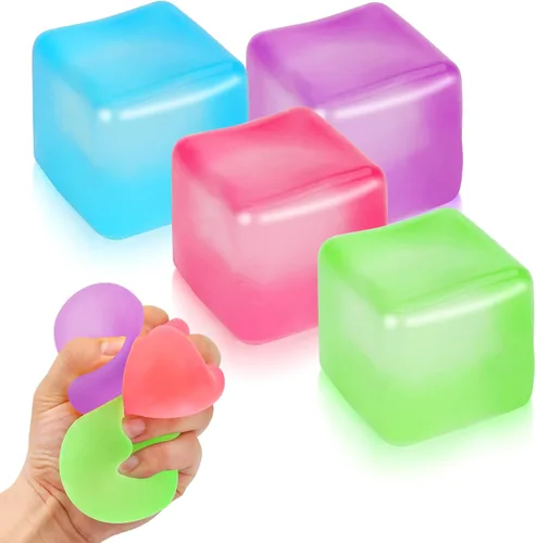 Miniatura 8 de 4 Pack Glitter Ice Cube Squishy, Slow Rising Stress Relief Toys, Square Stree Balls Fidget Toys for Adults Boys Girls, Squeeze Ball Sensory Toys for