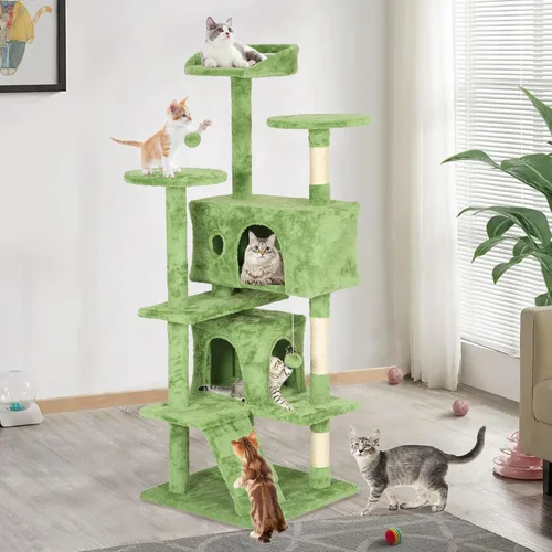 Miniatura 16 de Go Pet Club - Mueble de torre para gatos de varios niveles de 54 pulgadas de alto con poste rascador, juguetes y casa para gatos
