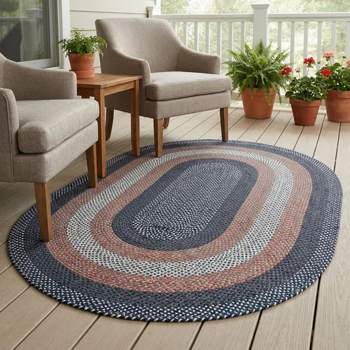 Miniatura 40 de Super Area Rugs - Alfombra trenzada rústica en tonos taupe y gris oscuro, ovalada para puerta/entrada principal, alfombra tejida para exteriores, 2