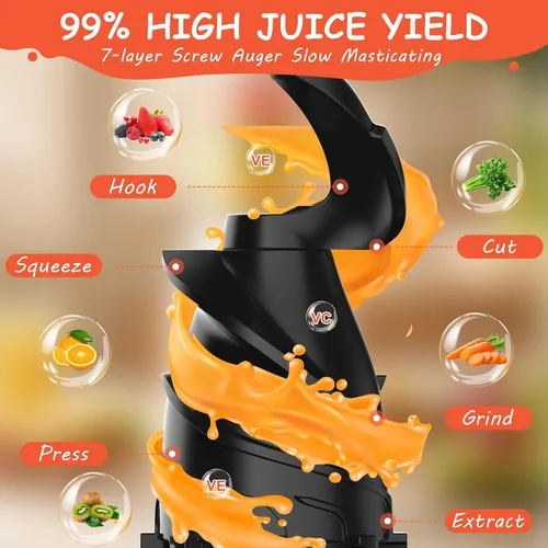 Miniatura 3 de Hobsir Máquinas de exprimir, exprimidores de prensa fría de 5.3 pulgadas, exprimidor masticable de jugo lento con 300W, máquinas de jugo con tolva