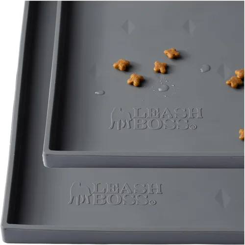 Miniatura 16 de Leash Boss Bandeja rectangular de silicona para alimentación de mascotas, tapete impermeable para cuenco de perro con borde elevado, bandeja de Gris