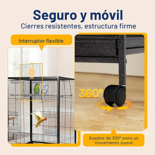 Miniatura 5 de VIVOHOME - Jaula de hierro forjado de 30 pulgadas de altura con soporte rodante para loros, cotorras, agapornis, cacatúas