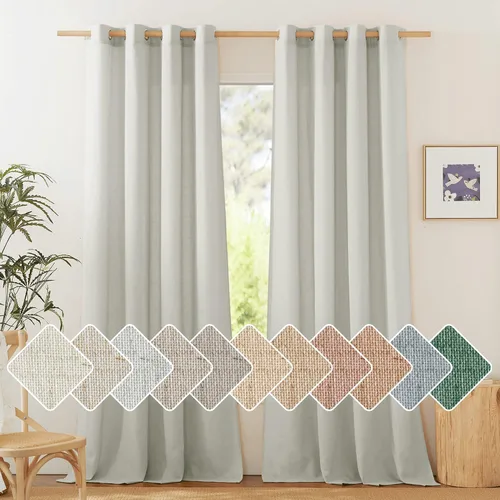 Miniatura 73 de NICETOWN Cortinas de lino natural con textura de lino para dormitorio, mezcla de lino rústica con ojales en la parte superior, semitransparentes