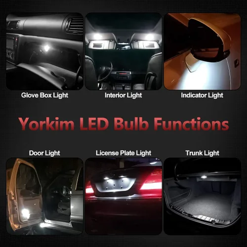 Miniatura 5 de Bulbo de luz LED 194 Yorkim 6ª generación, luces de 12V para foco LED 168, 2825, T10 5-SMD, focos de repuestos y reverso blancos, utilizado
