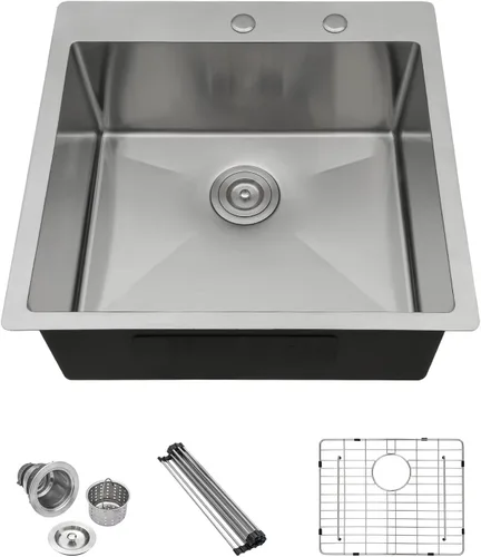 Miniatura 15 de Lordear - Fregadero de barra – Fregadero de barra dorado de 13 x 15 pulgadas con grifo dispensador de jabón, estación de trabajo, calibre 16 T304