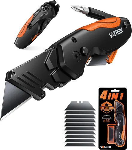 Miniatura 9 de Cuchillo utilitario plegable de 4 en 1, cuchillo de corte de caja multiherramienta con clip de cinturón, cuchillo de afeitar de cambio rápido