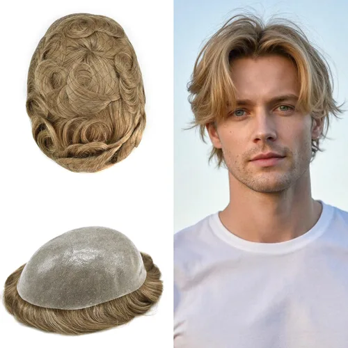 Miniatura 115 de Toupee para hombres Sistema de reemplazo de cabello humano real duradero invisible para hombre Toupee Hair Piece para hombres Poly Men Sistema
