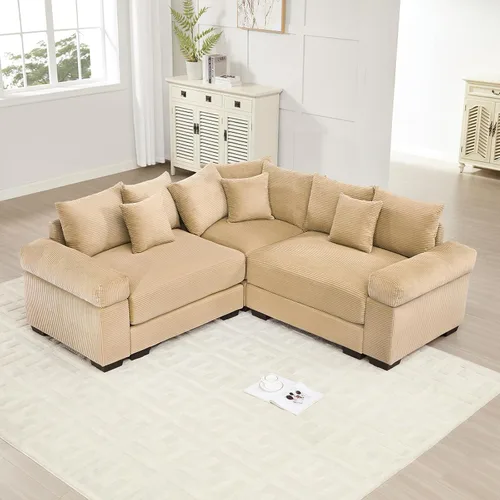 Miniatura 38 de Sofá modular de gran tamaño de 117.3 pulgadas, sofás modulares grandes de pana para sala de estar, sofás de 3 plazas, moderno juego de sofá de Blanco