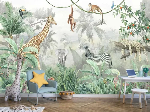 Miniatura 16 de Reyhui - Papel tapiz con imagen de bosque, flores y camino en mural de pared para dormitorio, sala de estar, fondo de TV, sofá