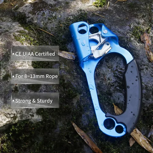 Miniatura 8 de NewDoar Certificado UIAA y CE - Ascendedor de mano para escalada en roca, arborista, equipo de rapel para cuerda de 8~13MM Azul-derecha