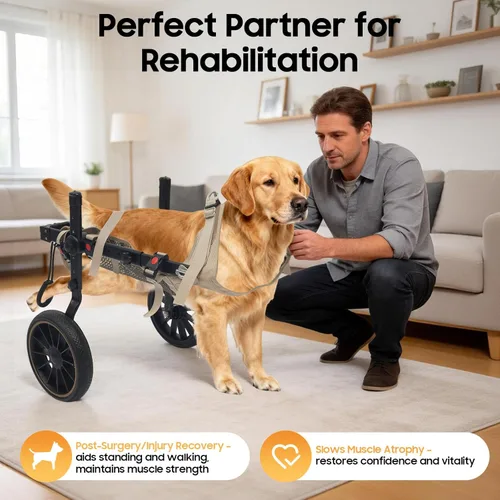 Miniatura 6 de Silla de ruedas ajustable para perros grandes para patas traseras Ayuda de rehabilitación para caminar con arnés y ruedas grandes para perros