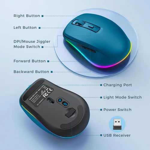 Miniatura 6 de PEIOUS Ratón Inalámbrico Jiggler - Ratones Inalámbricos LED con Mover de Ratón Integrado, Ratón Móvil Recargable para Laptop con Movimiento Azul