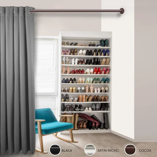 Miniatura 3 de Rod Desyne C-1945-DP150-487 Barra de armario ajustable de alta resistencia de 1.5 pulgadas con juego de enchufes, 48 x 84, cacao