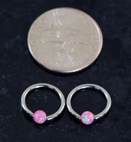 Miniatura 2 de Par de 2 anillos cautivos de bola de ópalo de 0.56oz 14 pulgadas de diámetro, 3 colores, color rosa