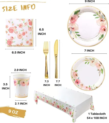 Miniatura 7 de Platos y servilletas de papel florales para fiesta - Sirve para 16 - Platos florales Tazas florales Cuchillos Tenedores Decoraciones de baby shower
