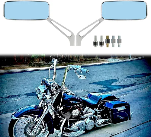 Miniatura 12 de Espejos retrovisores de manillar rectangular de 8 mm/10 mm en color negro para motocicletas, compatibles con Harley Street Glide, Road King