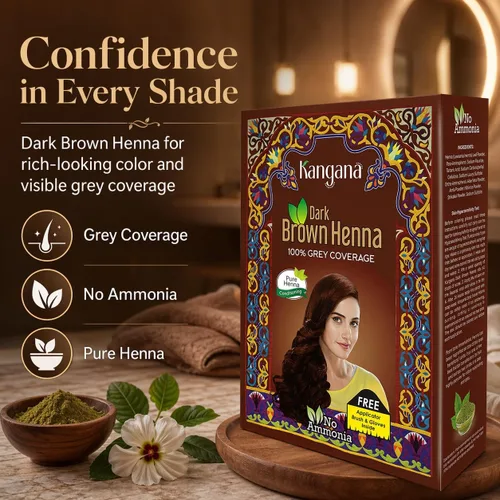 Miniatura 4 de Tinte de cabello de henna marrón oscuro, tinte natural sin amoníaco para cabello gris, 6 bolsas x 2.16 onzas Kangana