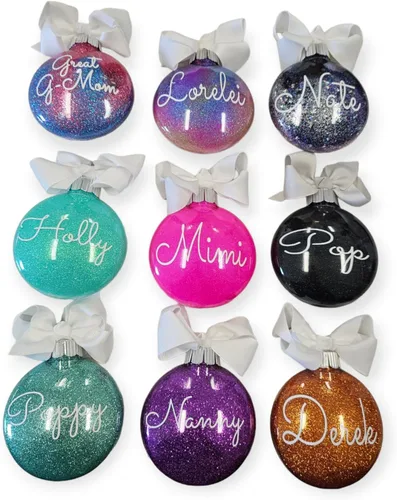 Miniatura 9 de Adorno de Navidad personalizado relleno de purpurina hecho a medida, regalo ideal para fiesta de intercambio de regalos de oficina (Aqua)