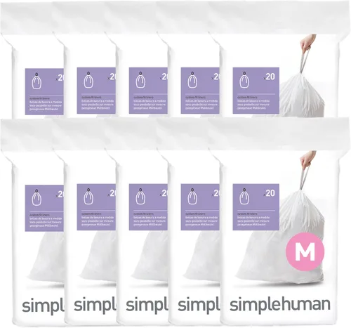 Miniatura 8 de simplehuman Code M - 100 forros de ajuste personalizado, bolsas de basura de cocina con cordón, dispensador uno por uno sin desorden, extra grueso