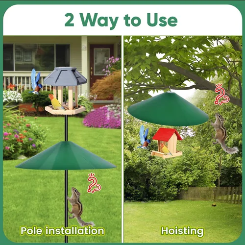 Miniatura 5 de Deflectores grandes para ardillas de exterior de 24 pulgadas para postes de comederos de pájaros, uso bidireccional, color verde