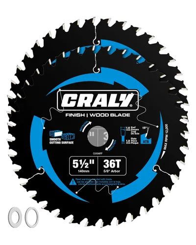CRALY - Hoja de sierra circular de 5-1/2 pulgadas, 36 dientes, acabado fino para corte de madera, eje de 5/8 pulgadas, punta de carburo, corte