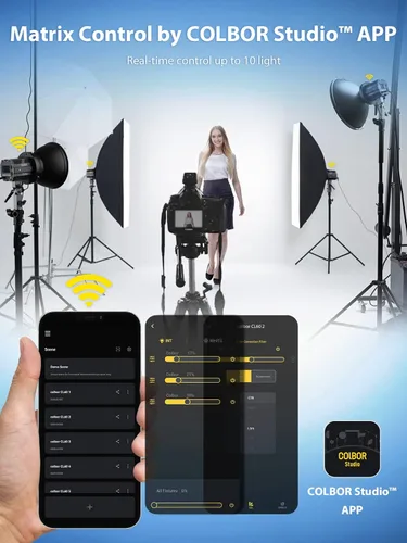 Miniatura 7 de Colbor CL60+VM2 65W COB Luz continua 2700K-6500K Luz de video LED con adaptador de montaje en V y cable D-Tap a Tipo-C, luz diurna con aplicación