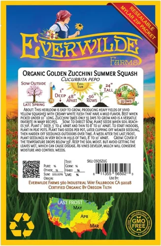 Miniatura 2 de Everwilde Farms - 20 semillas de calabaza de verano de calabacín dorado orgánico - Paquete Gold Vault