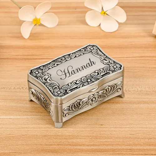 Miniatura 2 de Joyero vintage personalizado caja de metal personalizada con nombre, pequeño organizador de almacenamiento de joyas, caja de regalo de recuerdo