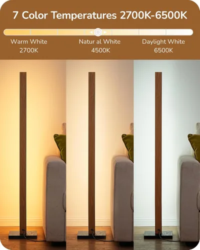 Miniatura 4 de EDISHINE Lámpara de pie moderna de mediados de siglo con control remoto, lámpara de esquina LED de madera regulable, iluminación de ambiente Marrón