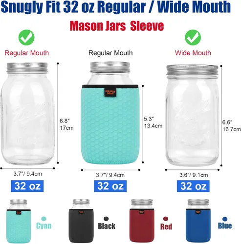 Miniatura 2 de Funda de neopreno para tarro Mason de boca regular y ancha, 32 onzas, antideslizante, acogedora, aislada, fundas protectoras de 3.7 x 5.3 pulgadas