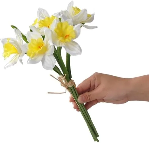 Flor de narciso con sensación de carne, decoración del hogar, flores artificiales, decoración de boda, flores mariage, flores blancas florales