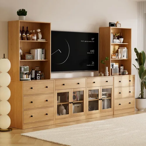 Miniatura 11 de TUSY Juego de soporte de TV grande de 71 pulgadas, centro de entretenimiento de TV para televisores de hasta 65 pulgadas, centro multimedia