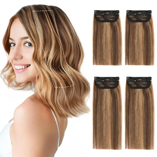 Miniatura 20 de SEGO 2 extensiones de cabello corto con clip de 4 pulgadas, 0.56 oz, 100% cabello humano para mujeres con cabello adelgazante que añade volumen